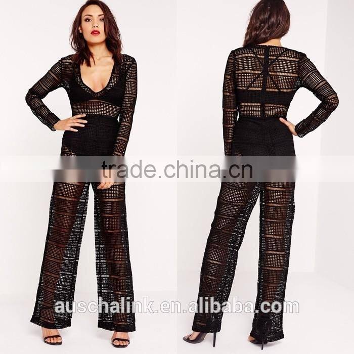 korean style fashion sheer lace jumpsuit new deisign cheap price