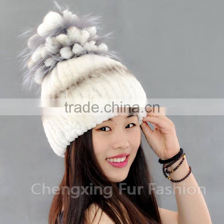 CX-C-245B New Design Winter Fashion Women Genuine Knitted Rabbit Fur Hat