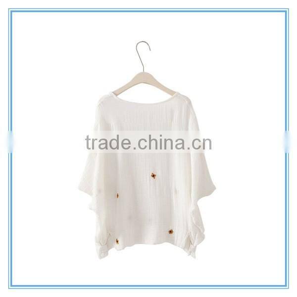 Half Sleeves V Neck Cotton Embroidery Breathable Fashion Lady Shirt