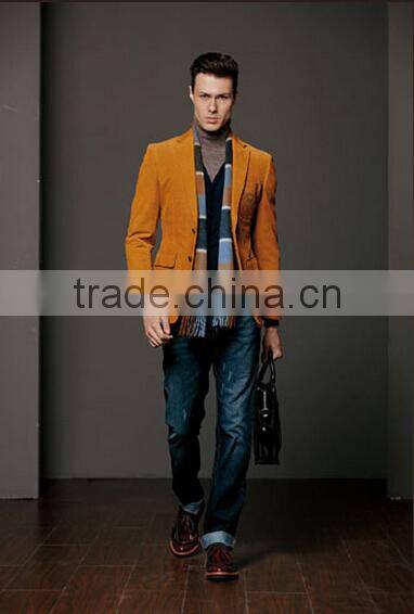 2014 winter season orange color bespoke design slim fit men suit