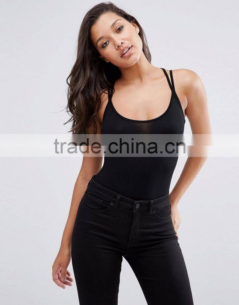 Women Double Strap Cross Back Bodysuit Plain Black Sexy Crisscross Jmpsuit For Summer Fitness One Piece Underwear