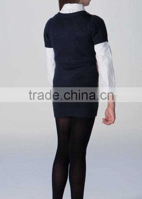 fashion V neck cotton short sleeved girls argyle sweater