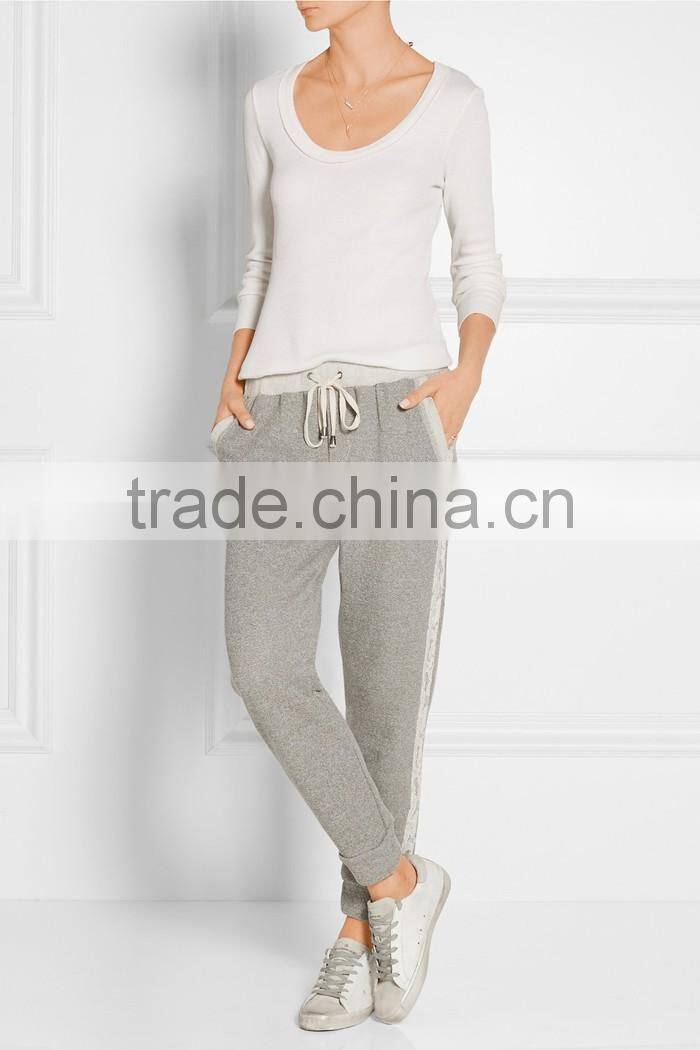 Wholesale women lace-trimmed cotton-blend terry track pants
