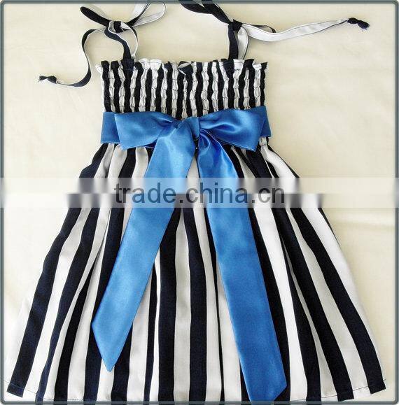 Manufacturer Baby Stripe Frock Bowknot Children's Frilly Elegant Dresses