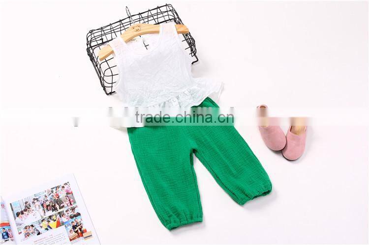 Wholesale children's boutique clothing sets vest shirt pure color muslin pants