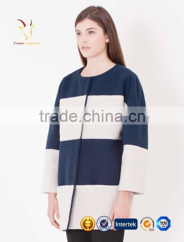 2016 Best Sale Long Womens Wool Cashmere Coat for Women Cashmere Coats with Crew Neck Collar