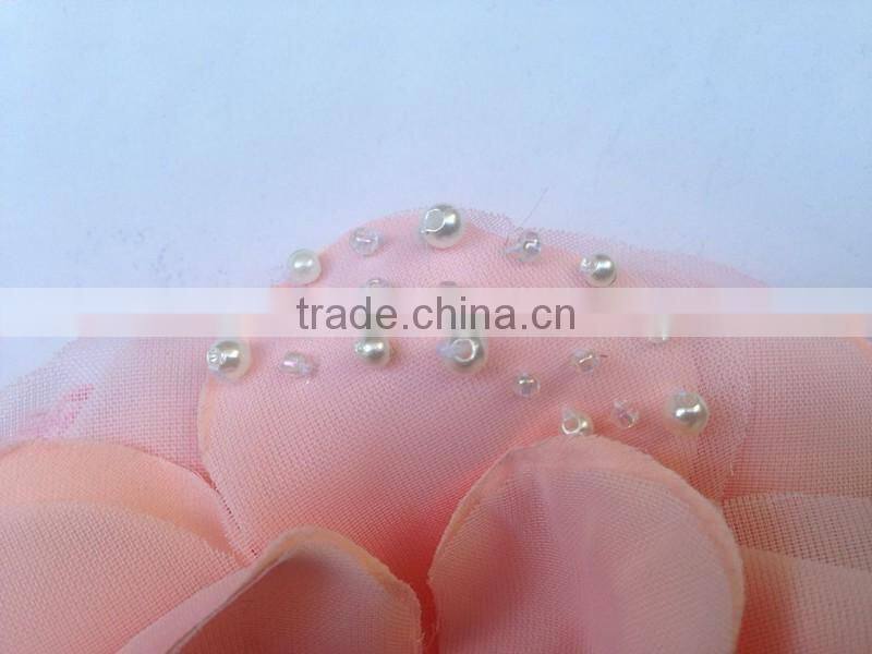 big flower peach color handmade crochat hat with pearl kids photo props pretty cap HT6012001