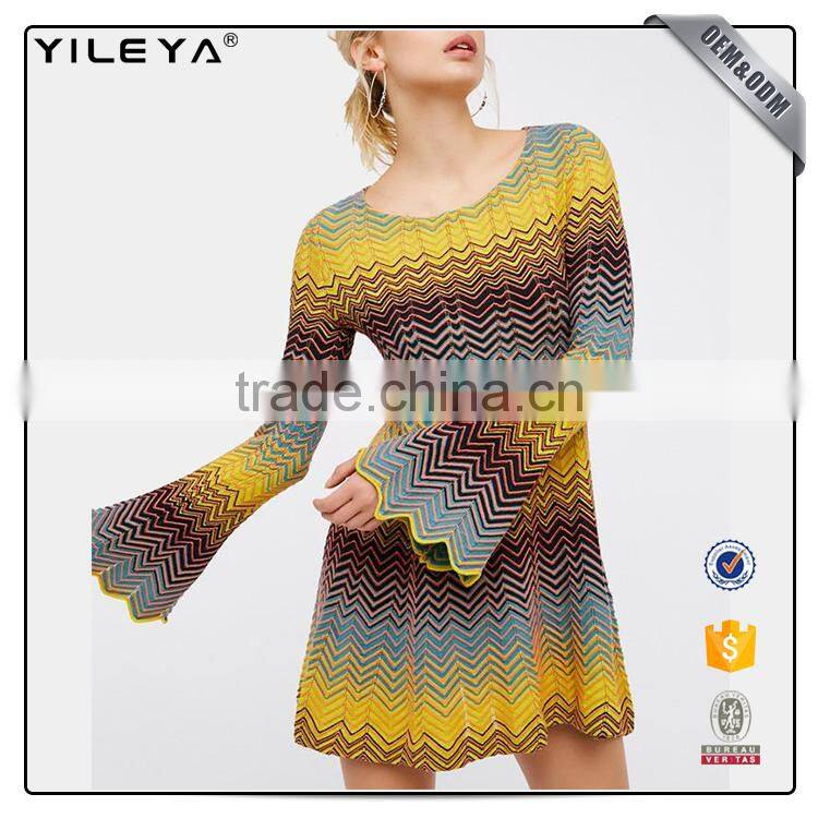Customizable contrast color bell sleeve dress,dress in yellow,dress short yellow