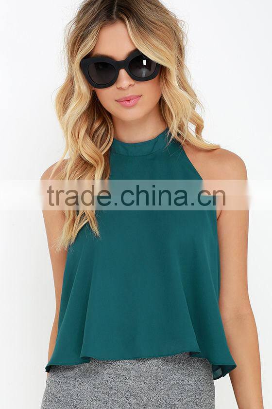 New summer high quality sleeveless plain style fashion blouses from garment factories in china
