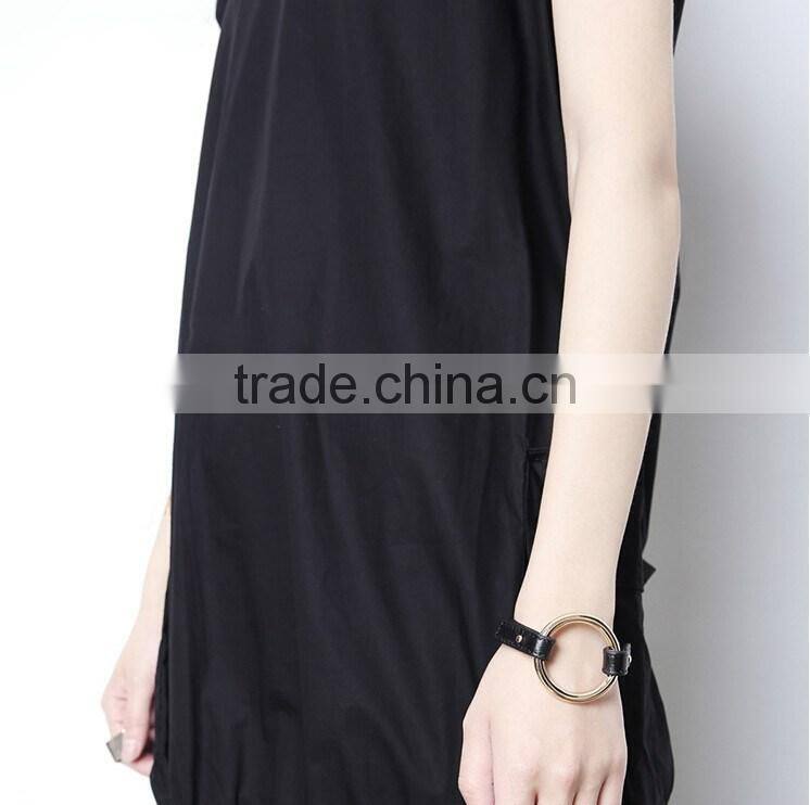 Charm Alloy Locket Bracelet Silvery Circle Loop Leather Bracelet Bangle