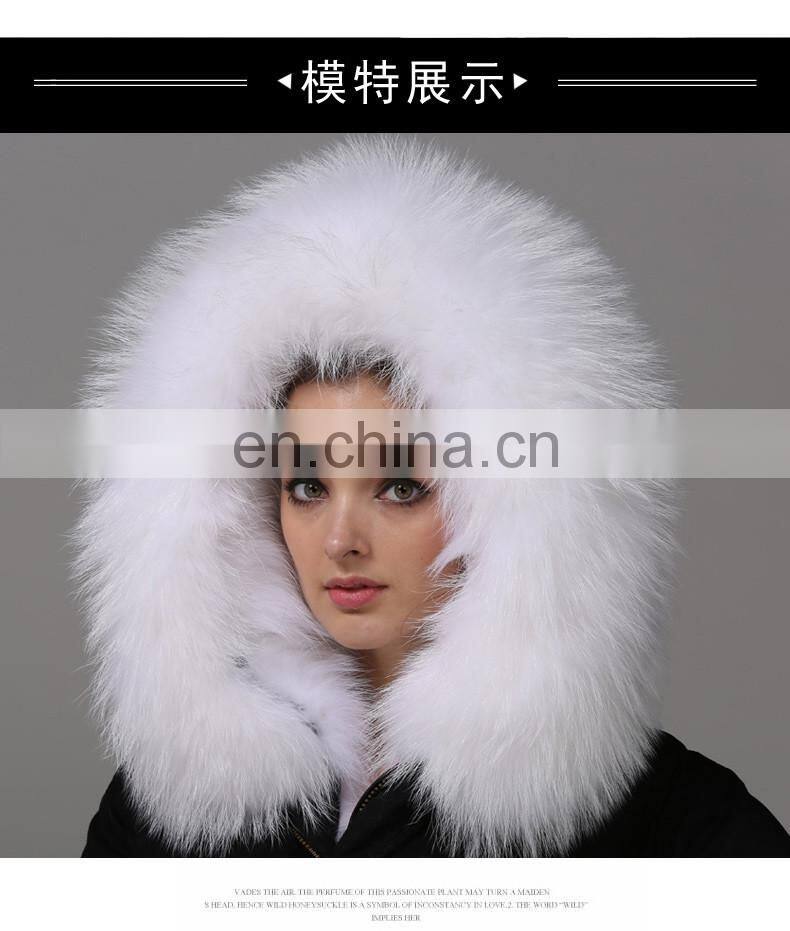 Fashion Women Black Jacket With Raccoon Collar And White Fox Fur Coat