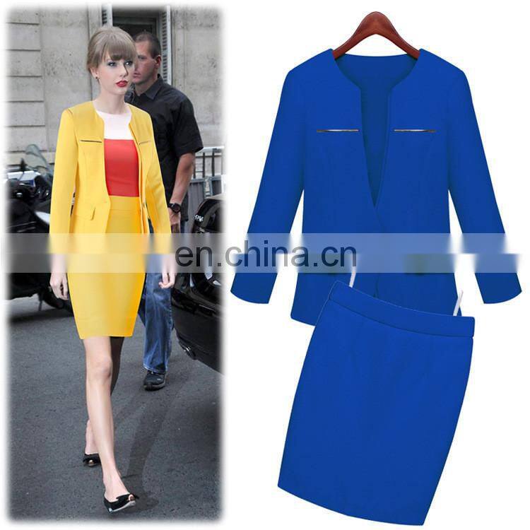 Sexy Office Uniform for Lady with Yellow Black Blue Red Color