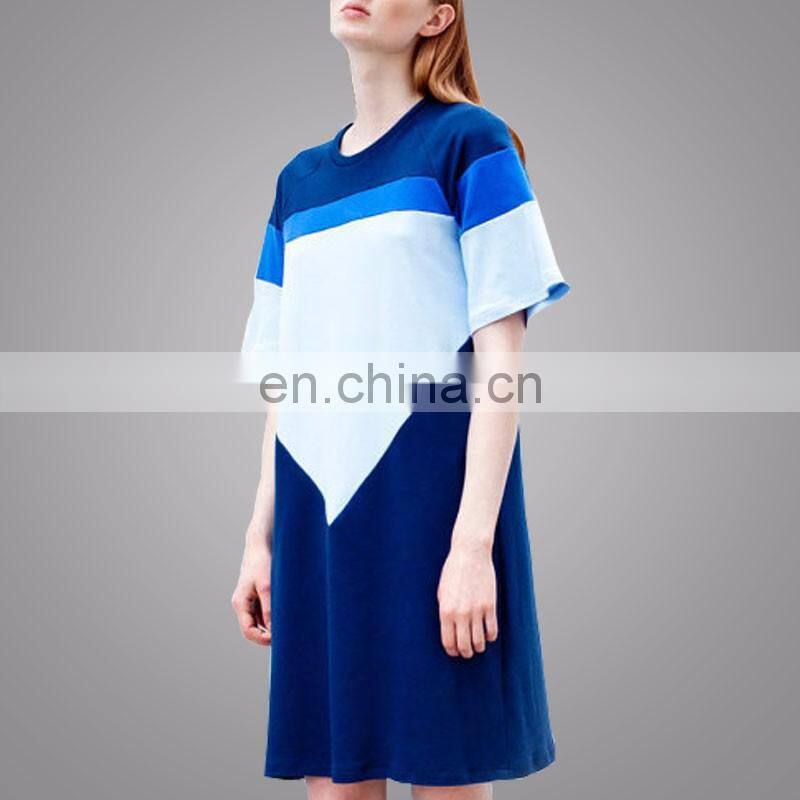 Wholesale Custom Women's High Quality Short Sleeve Jersey Dress Sport T-Shirt Color Block Over Sized Tshirt Dress