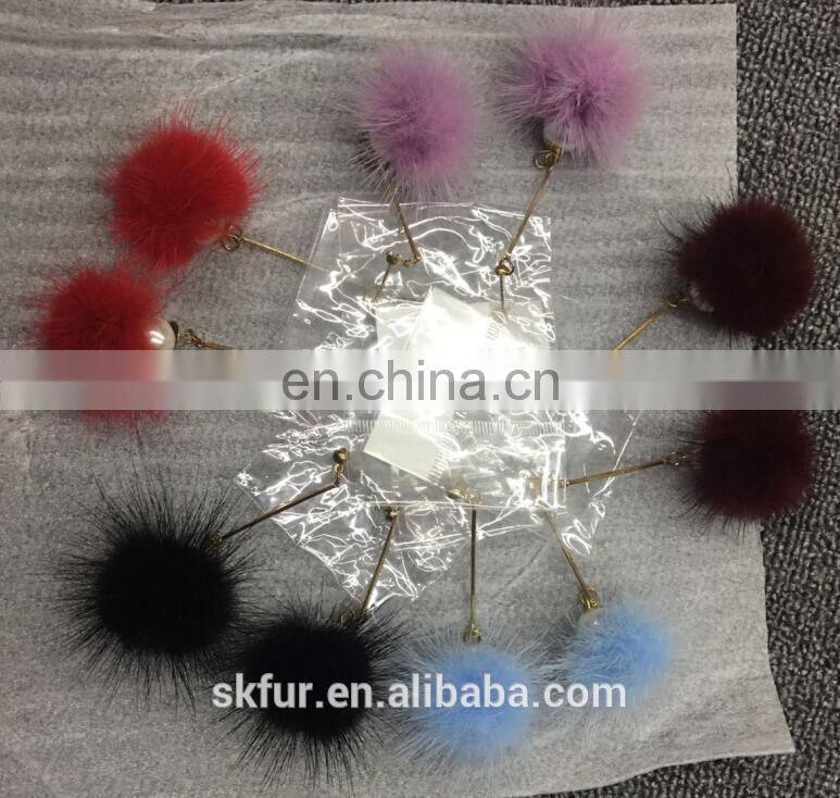 Factory wholesale high quality real mink fur small ball earrings for women