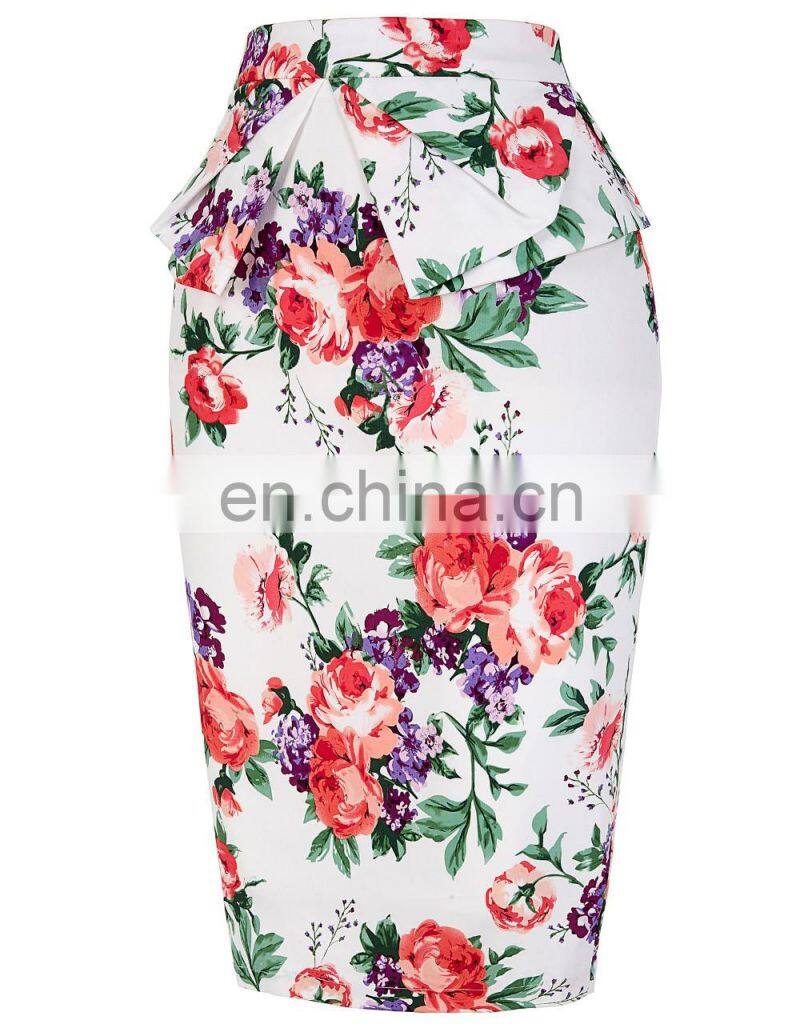 Grace Karin Occident Women Hips Wrapped High-waisted Short Cotton Flower Printed Pencil Vintage Skirt CL008928-8
