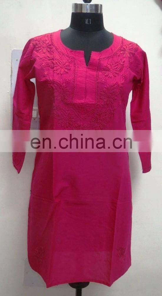 Indian Cotton Chicken Hand Embroidered Casual Women Tunic Lucknowi Top Designer Dress Manufacturer