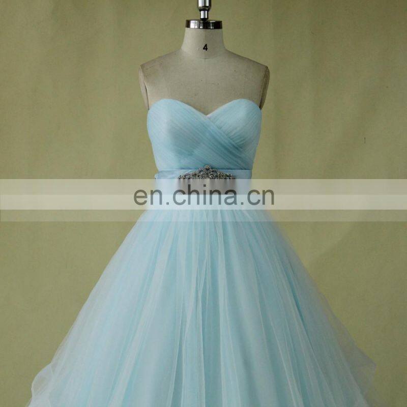 Backless Tulle Light Blue And White Wedding Dress