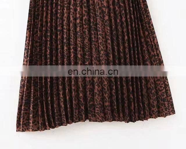 Long elastane waist cheap leopard printing pleats plus size skirts for fat women
