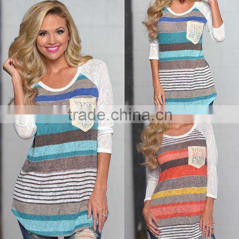 Ladies Causal Shirt Long sleeve Stripe Blouse Stylish apparel Women Clothing Tee Shirt for Women