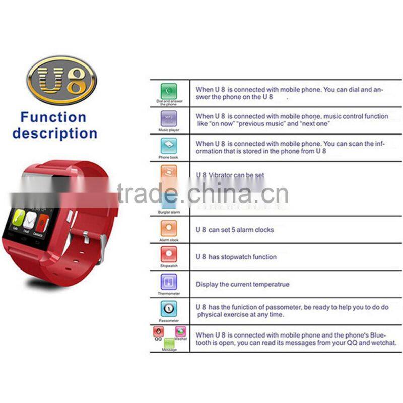 Bluetooth smart watch Uwatch U8 portable wrist watch smart phone watch for android phone