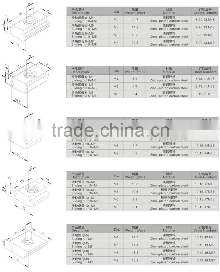 T Sliding Nut M4 for 3030 Series 8 Slot Aluminium Profile systerm