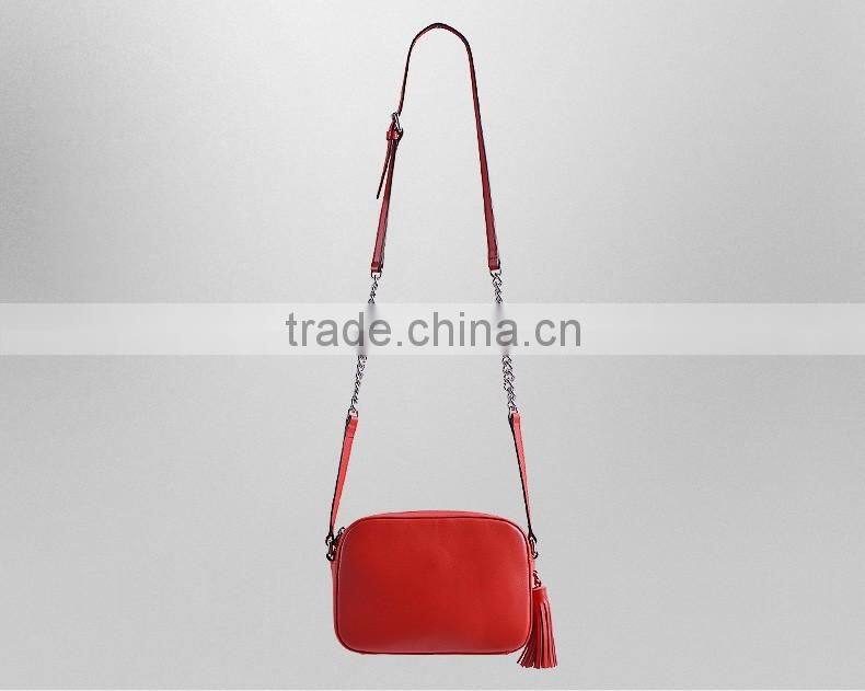 2016 new design ladies leather chain bag with tassel leather cross body bag women leather camera bag