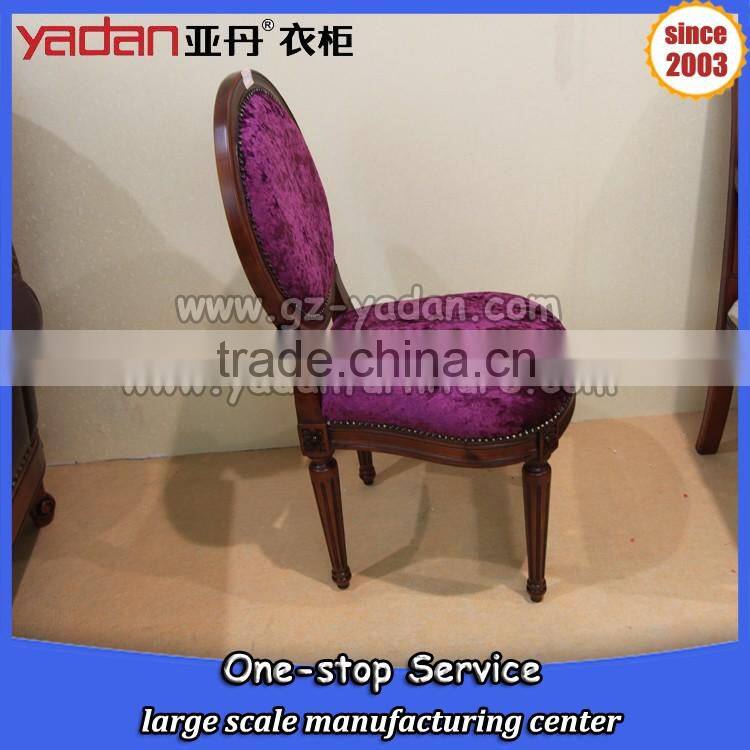 Comfortable round back birch wood dining room armless chair with purple flannelette fabric