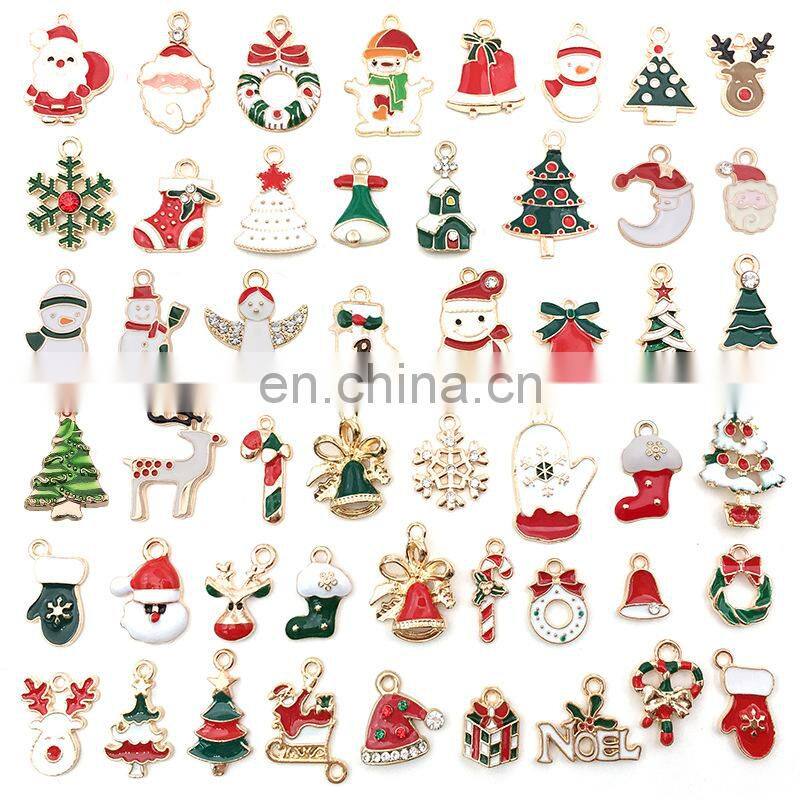 Mixed Christmas Charms Pendants Enamel Bracelet Party Home Metal Craft Decoration Tree Hanging DIY Jewelry Accessories