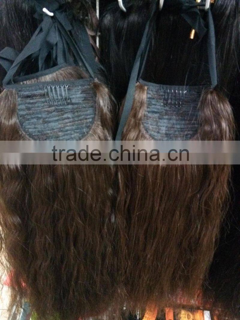 Brazilian hair 100% human hair,pony tail wig 20inch 90gram natural color 2# ,natural wave