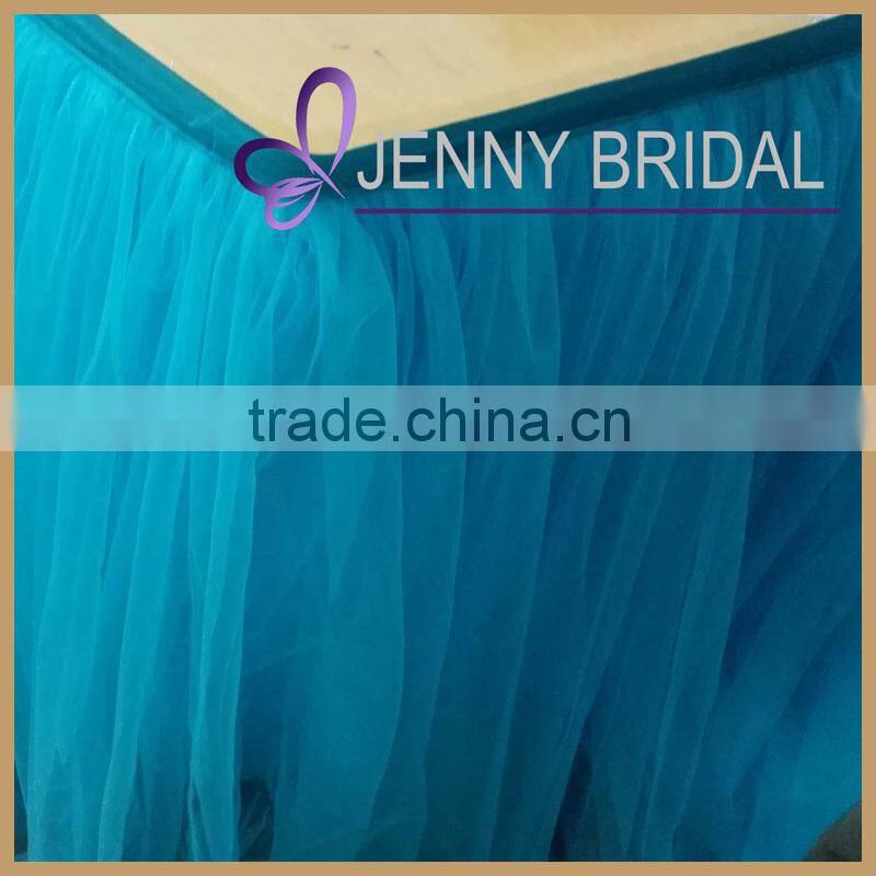 TC091A universal blue tutu gathered wedding tulle table skirt