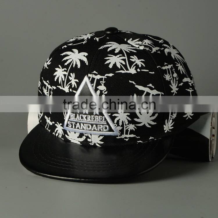 Coconut Tree Printing Triangle Mark Applique Embroidery Boys Flat Cap