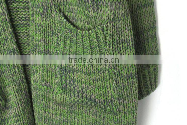Deep v-neck knitting long coat lady long sleeve pocket casual sweater cardigan