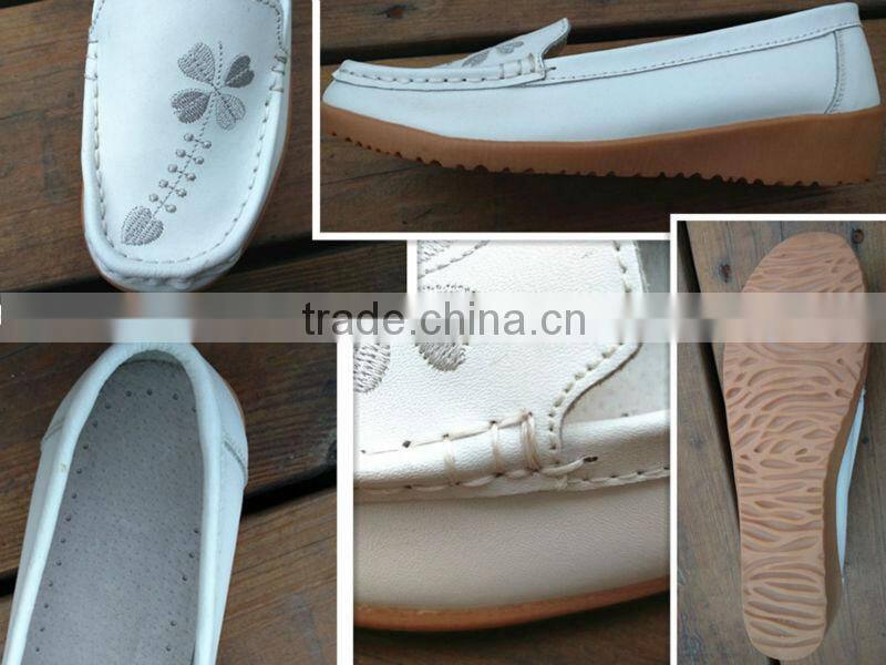 wholesale popular nurse hospital shoes unique white leather flat nurse shoes china OEM order