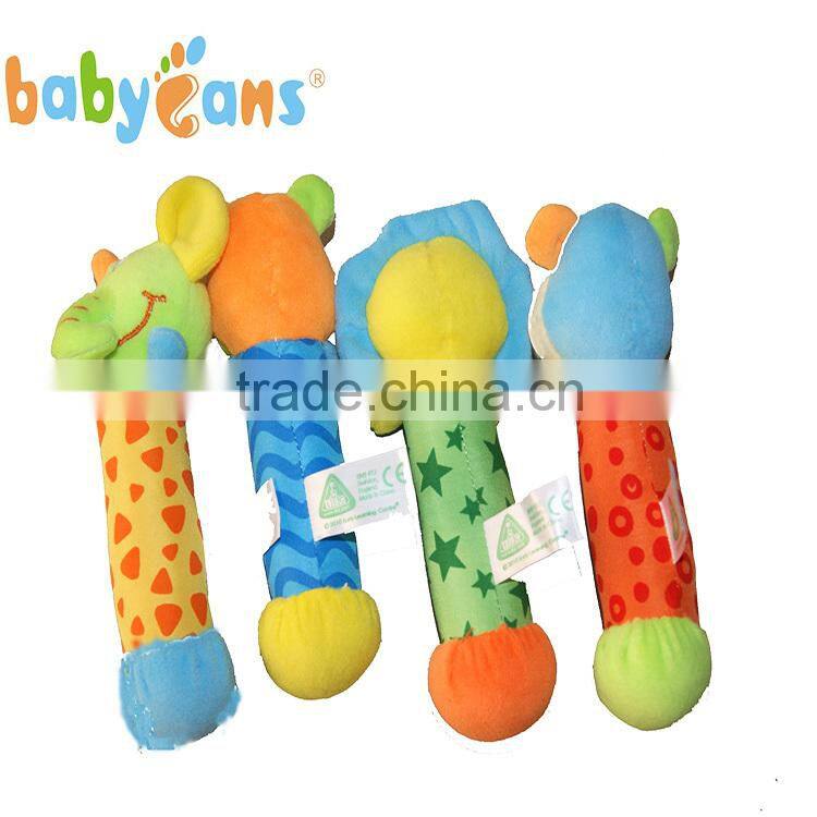 Animalted shaped plush baby rattle toyS with bb sticks for reborn baby dolls