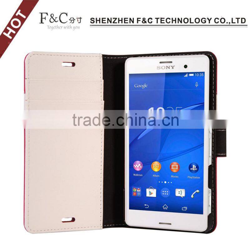 2015 idea 5.2 inch color constrast leather cell phone case for Sony Xperia Z4 Compact wallet case with stand