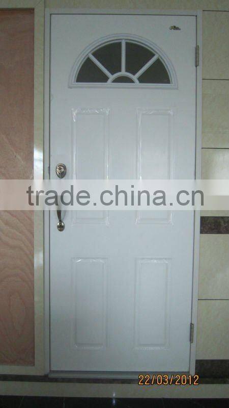 Safety residential iron steel entry doors with glass insert exterior