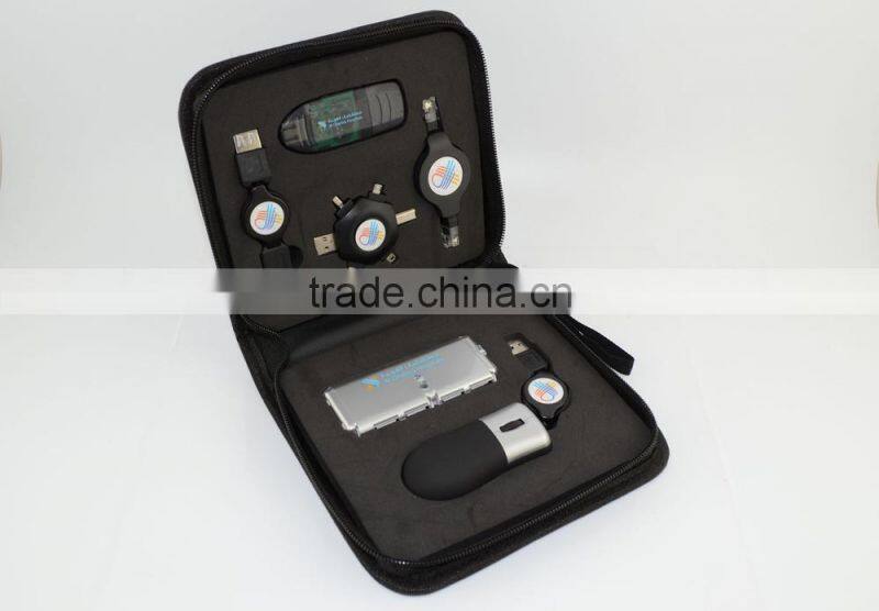 Usb travel kit carrier usb kit with wall charger/car charger/2200mah power bank /adpaters