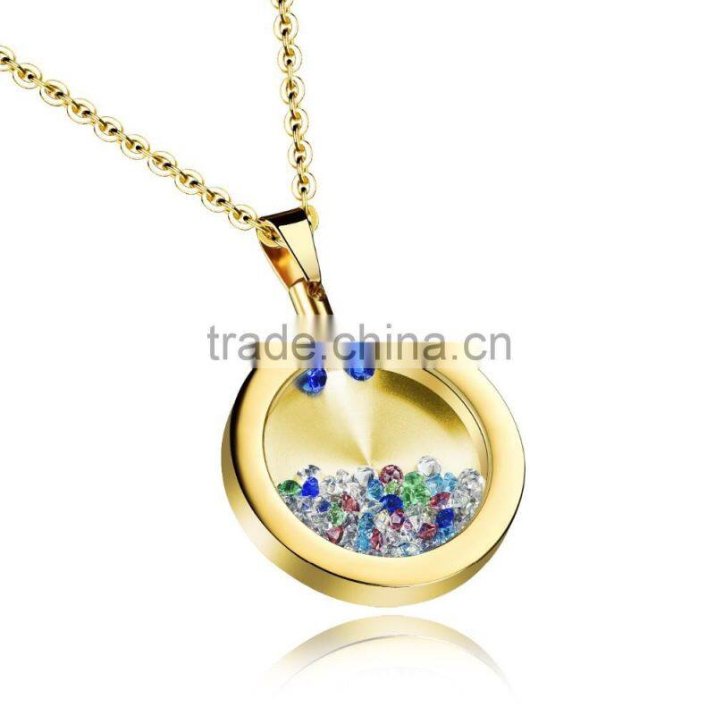 fashion jewelry 2016 stainless steel 18K yellow gold plated coin holder necklace with floating beads