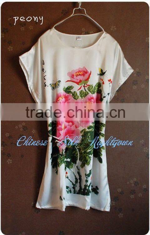 Comfortable And High Quality Satin Sleepwear Nightgown Night dress Robes Chinese painting style