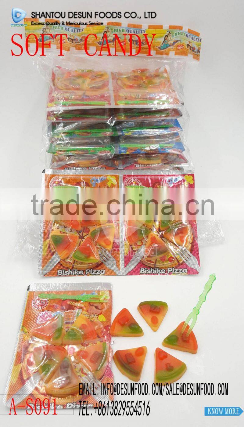 rubber pizza gummy candy with fork
