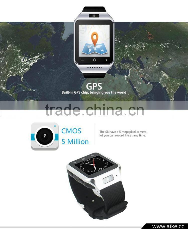 S8 Smart Watch Phone Bluetooth 4.0 Android 4.4 Wifi 3G WCDMA Dual Core MTK6572 512MB 8GB GPS 5.0MP Camera Wrist watch Smartphone