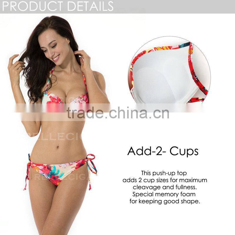 RELLECIGA 2015 Yellow Floral Add-2- Cups Push-up Halter Bikini