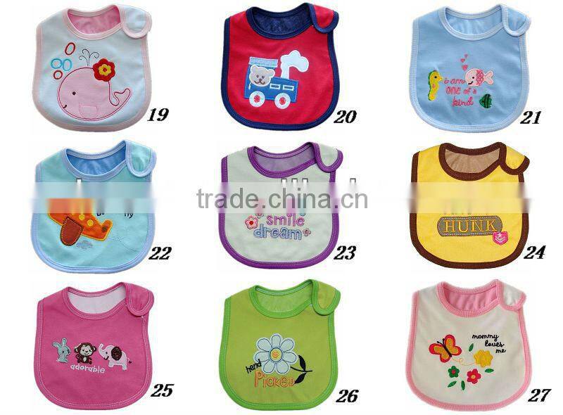 waterproof 3D printed & embroidery applique baby bib cotton jersey soft bib made in china