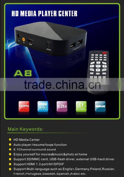 3d blue-ray full hd media player , Supports plug and play function and full formats of vedio audio and picture