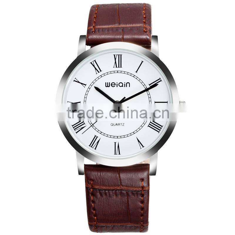 2015 latest rose golden case slim leather wrist watch for men