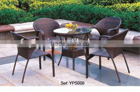 4 Hotel furniture set high back wicker chair and wooden table for sale YPS017