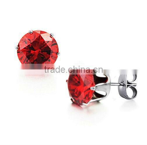2013 hot selling cz stone earrings purple colored stone stud earrings
