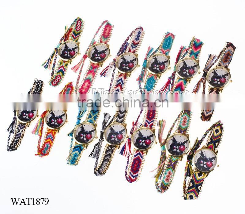 Elastic knitting watch chain cat face quartz watch price