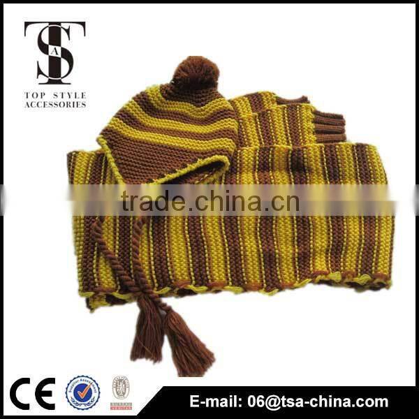 bicolor 100% acrylic knitted scarf & hat sets