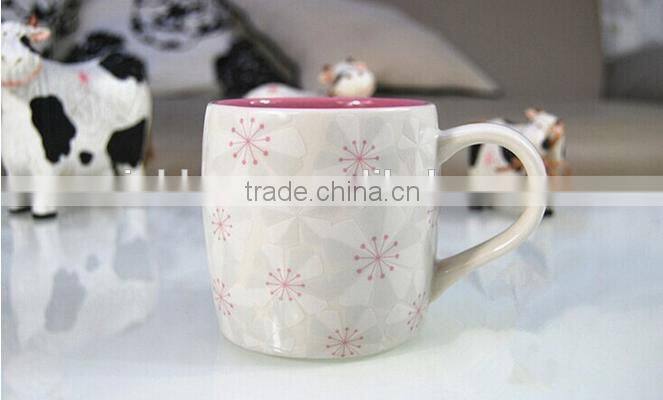 creative simple barrel shape of white120 oz carved sakura gift ceramic coffeee mug with lid